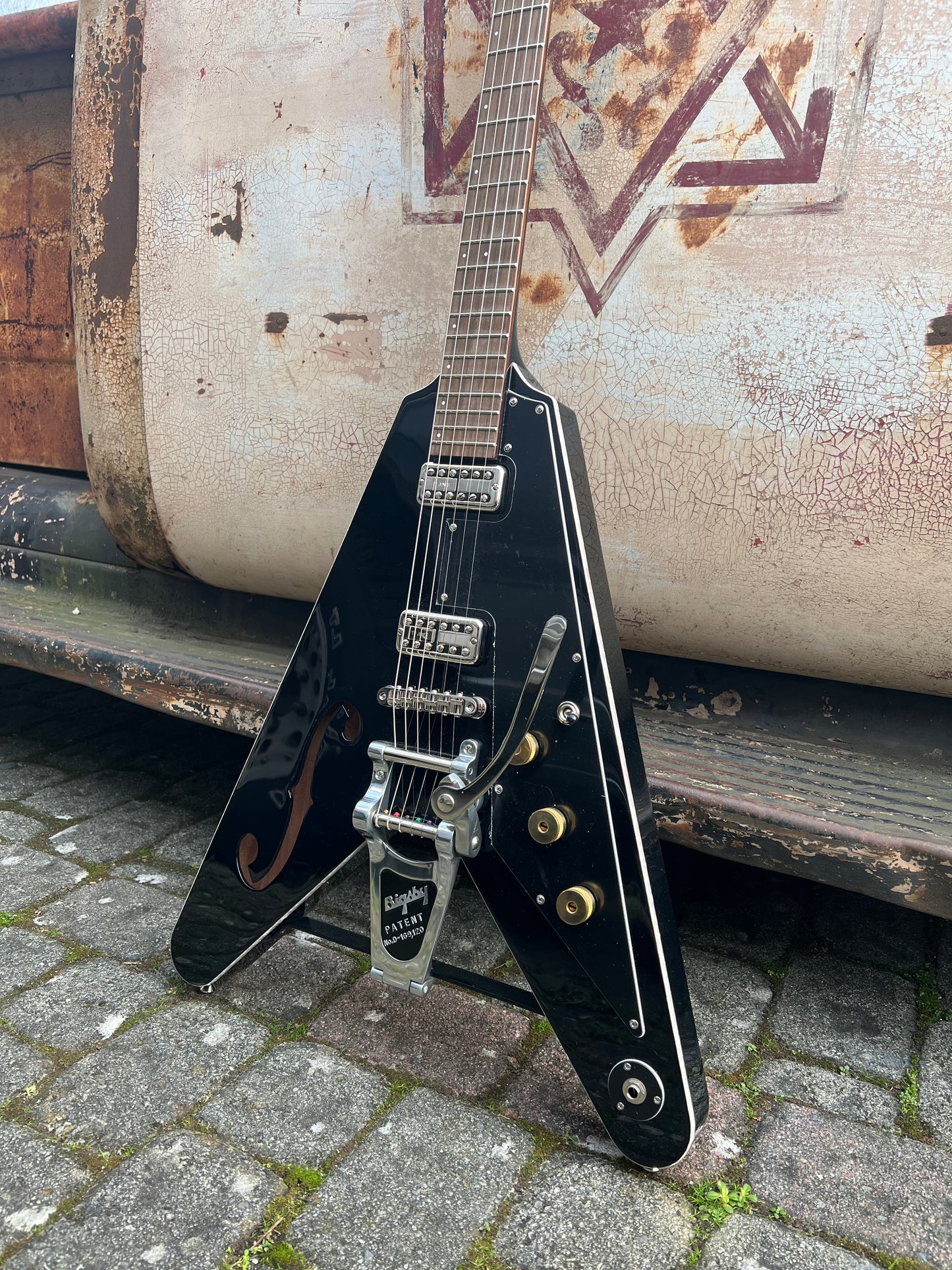 Black Hollow Vee Electric Guitar
